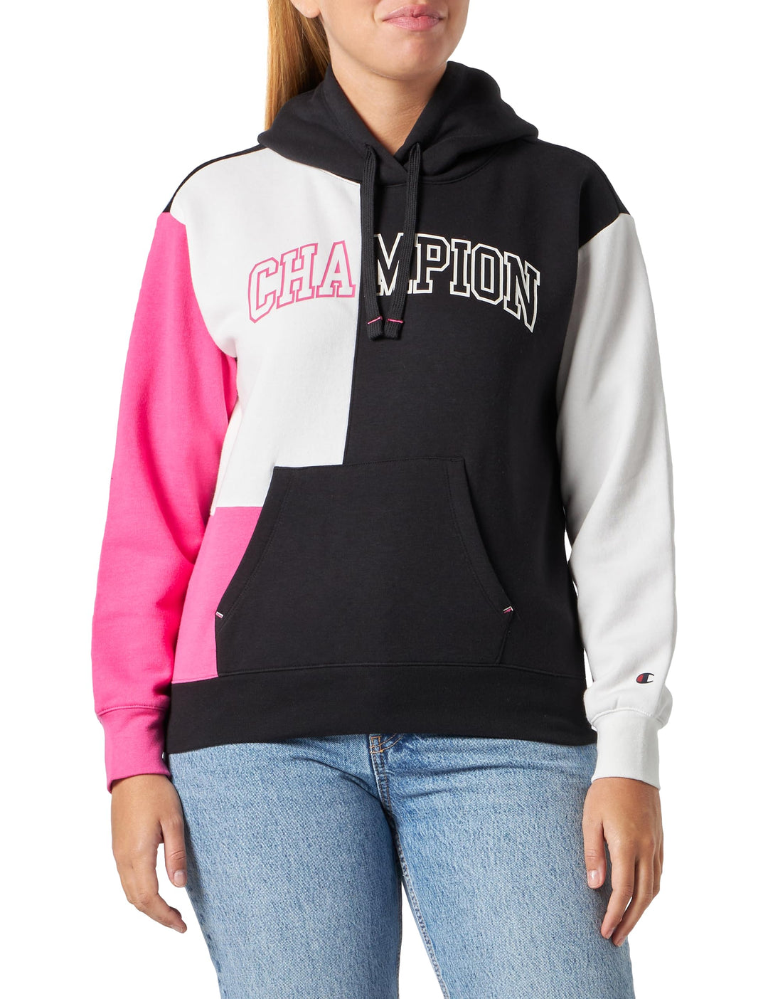 Champion Damen Legacy Color Punch W-Light Powerblend Colorblock Fleece Kapuzenpullover XS Schwarz/Of