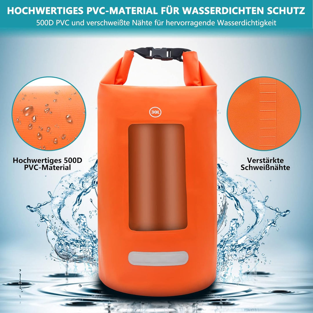 wasserdichte Tasche für Wassersport, 10L/20L/30L Dry Bag mit Handy Tasche, Wasserfester Rucksack, Le