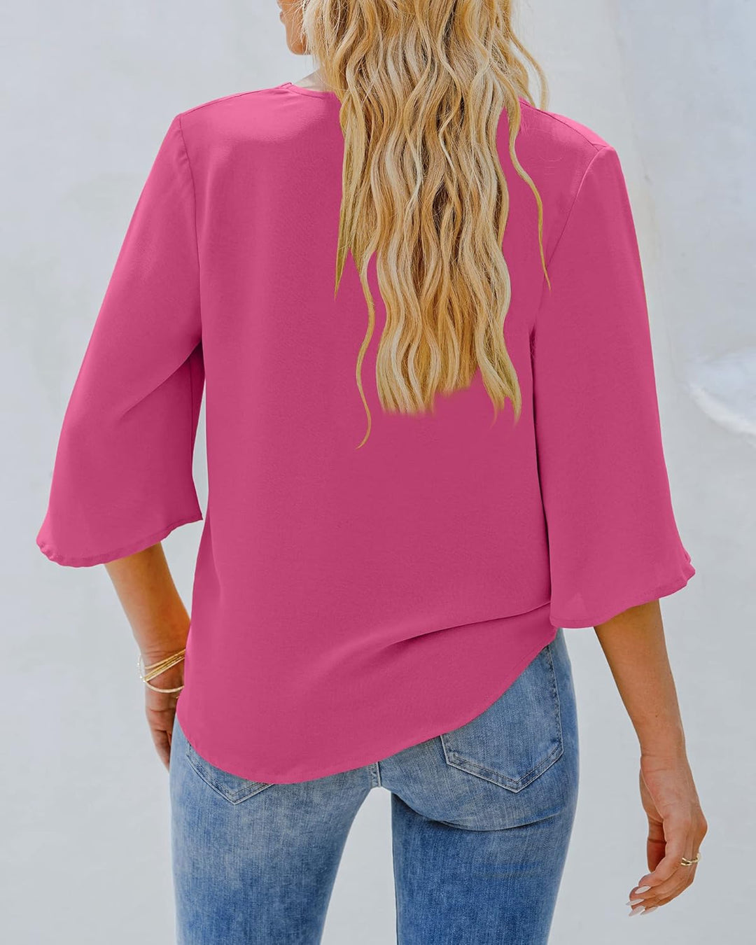 Roskiky Damen Bluse Chiffon Elegant V-Ausschnitt Bell Sleeve Fledermausärmel Oberteile Hemd Loose To