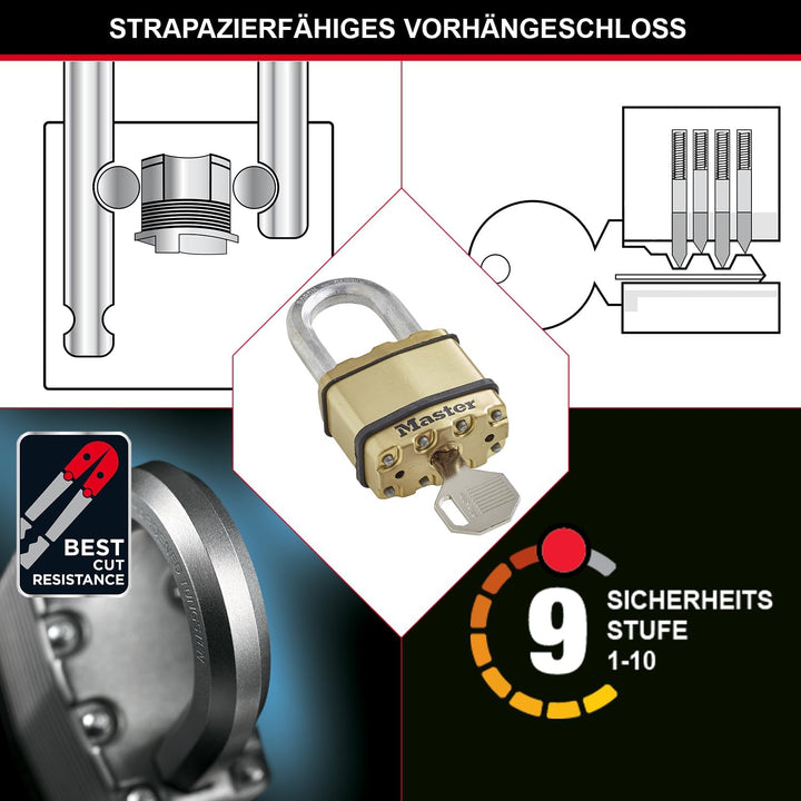 MASTER LOCK Hochleistungsvorhängeschloss [Schlüssel] [Laminierter Stahl] [Wetterfest] M5BEURTLF - Id