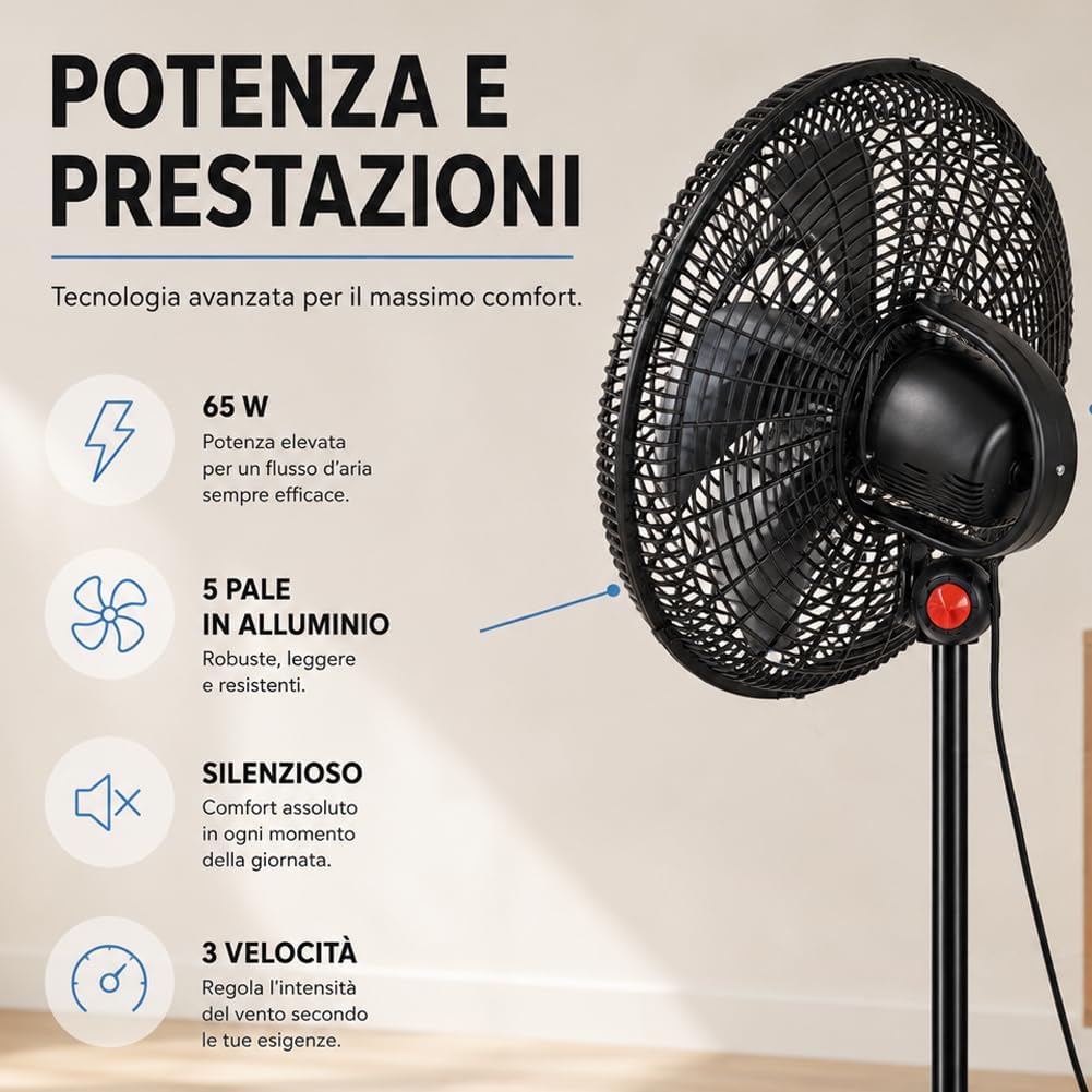 BAKAJI Ventilator 3-in-1, Tischventilator aus Stahl und Kunststoff, 3 einstellbare Geschwindigkeiten