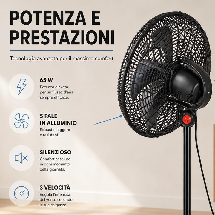 BAKAJI Ventilator 3-in-1, Tischventilator aus Stahl und Kunststoff, 3 einstellbare Geschwindigkeiten