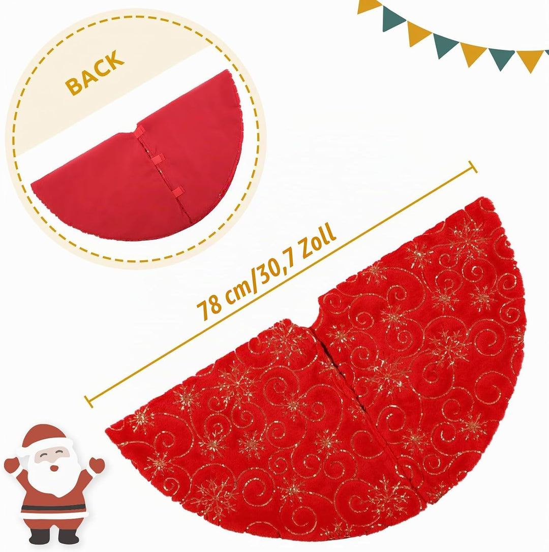 KONVINIT Rot Weihnachtsbaumdecke Plüsch Christmasbaumdecke Kunstfell Weihnachtsbaumteppich Rund Weih
