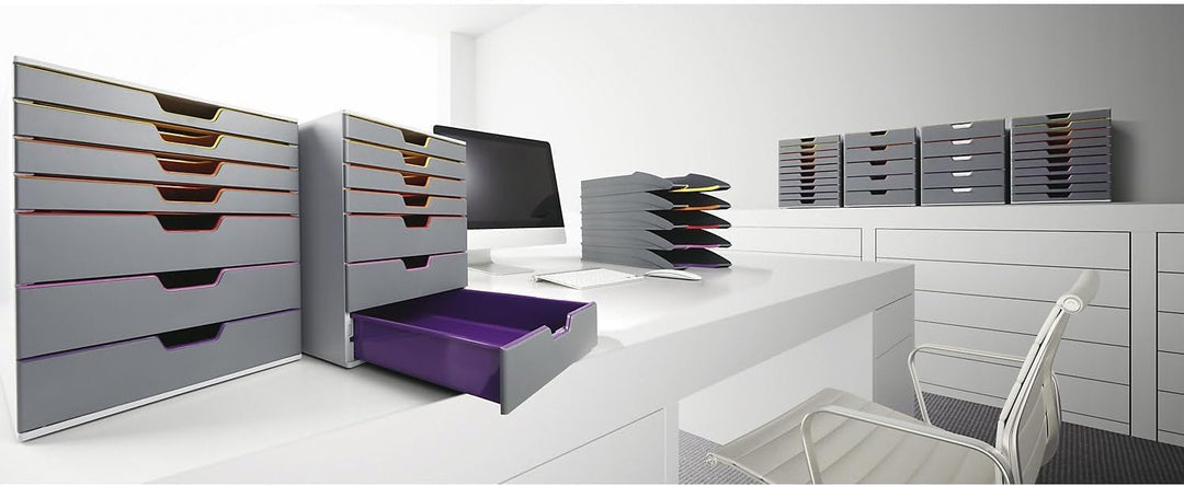 Durable Schubladenbox A4 (Varicolor) 10 Fächer, mit Etiketten zur Beschriftung, mehrfarbig, 761027,