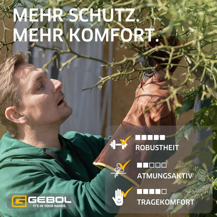 Gebol Ilex | 1 Paar | Grösse XL (Gr 10,5) | Gartenhandschuh aus robustem Echtleder | mit langer Stul