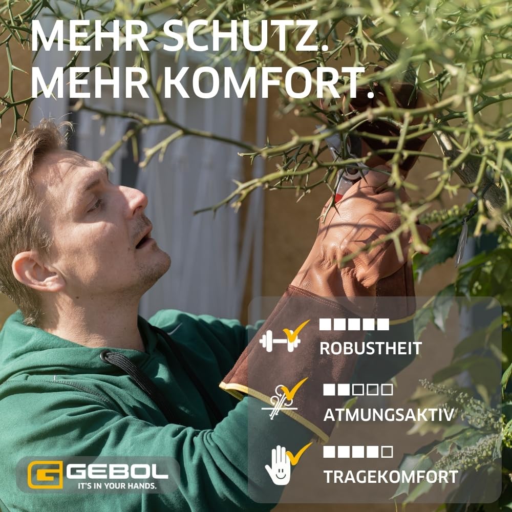 Gebol Ilex | 1 Paar | Grösse M (Gr 8) | Rosenhandschuh aus robustem Echtleder | mit langer Stulpe id