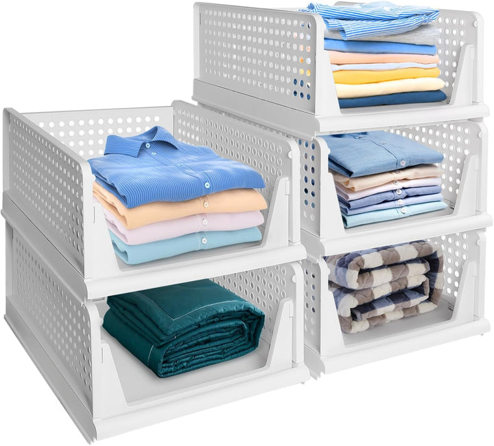 SWAWIS 5Pcs Stapelbare Kleiderschrank Aufbewahrungsbox, Faltbare Plastik Lagerkisten Schublade, Orga