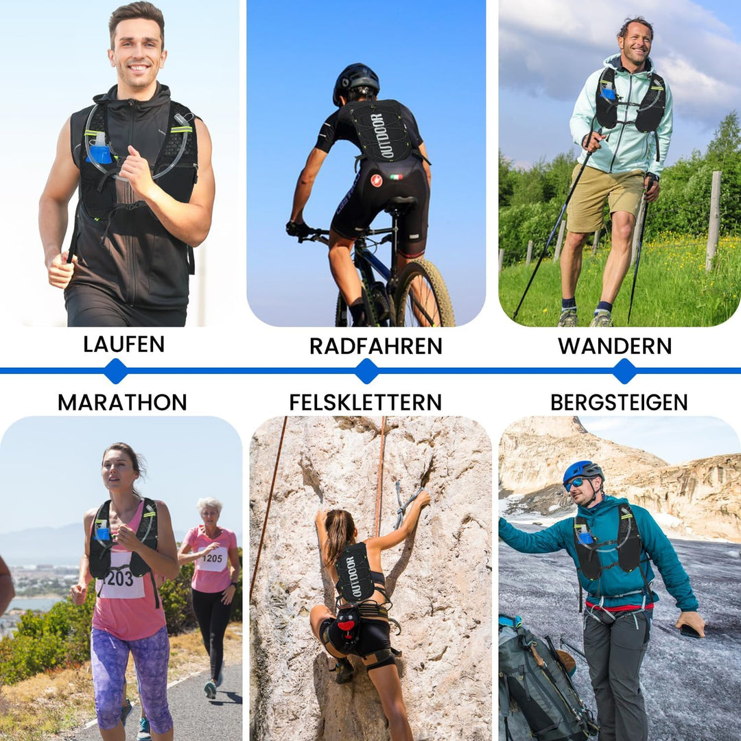 Laufweste mit Trinkblase 1,5L und Trinkflasche 500ml, Verstellbarer Ultra-Leichter Trinkrucksack für