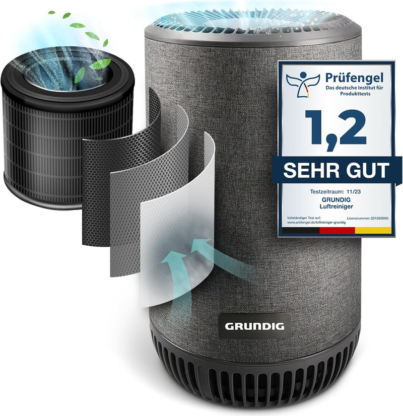 Grundig Luftreiniger Allergiker Air Purifier - Extra leise - Hepa Filter mit Premium AKTIVKOHLEFILTE