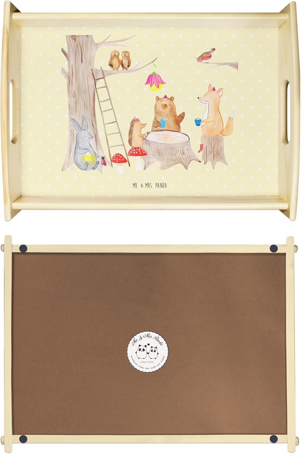Mr. & Mrs. Panda tablett aus Holz Waldtiere Picknick - Geschenk, sofatablett, Fuchs, Serviertablett,