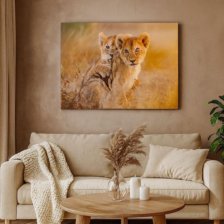Bilder auf Leinwand Löwe Natur Tier Leinwandbild mit Rahmen 70x50cm Wandbilder Dekoration Wohnzimmer