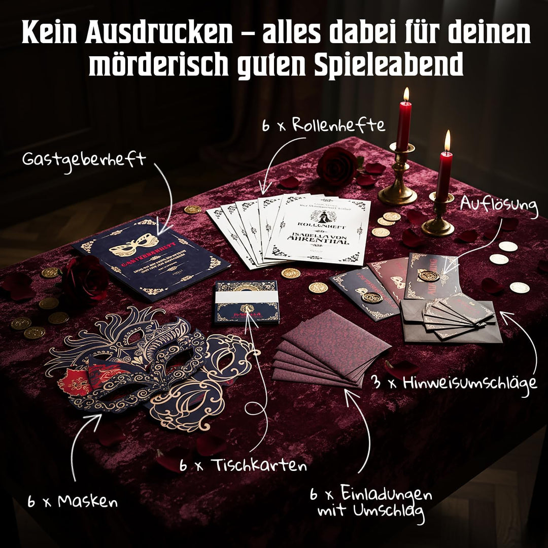 Milula Studios Krimidinner „Der Maskenball-Killer“ – Krimi Dinner Spiel für 4–6 Personen (ab 14) – K