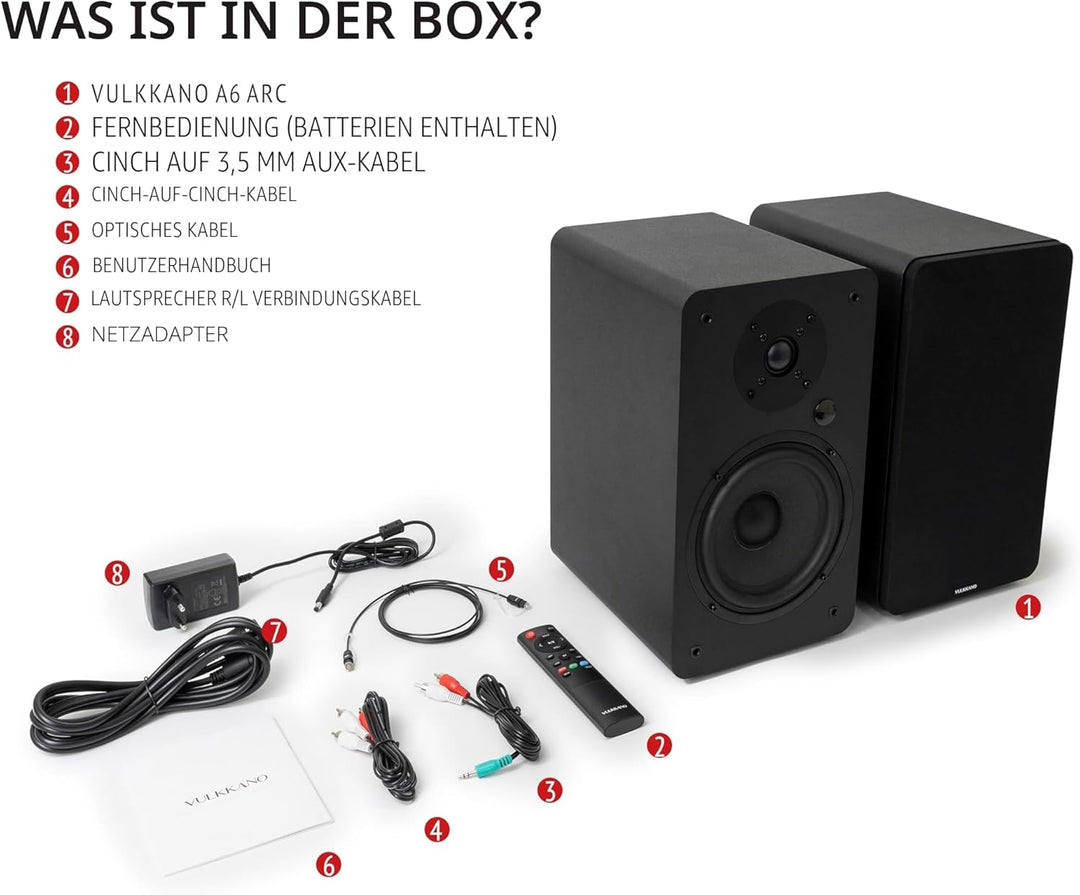 VULKKANO A6 ARC Aktivlautsprecher mit 6.5" Woofer, Bluetooth 5.0, HDMI ARC, Optische, RCA, USB, mit