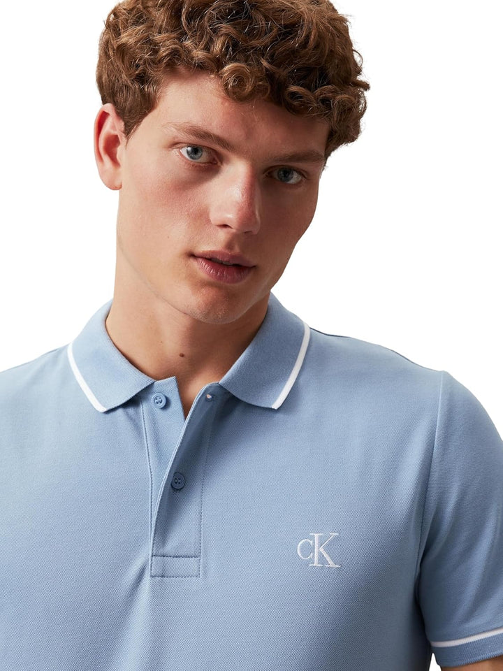 Calvin Klein Herren Kurzarm Poloshirts, XS Blau (Faded Denim)