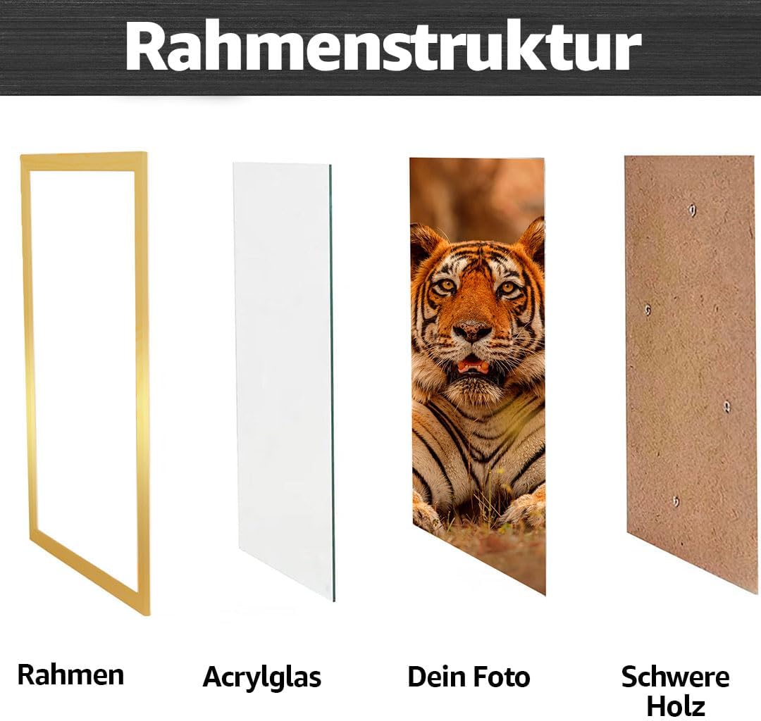 Estancia Bilderrahmen 30x40 cm Gold | Goldener Bilderrahmen mit Bruchsicherem Plexi-Glas | Moderner