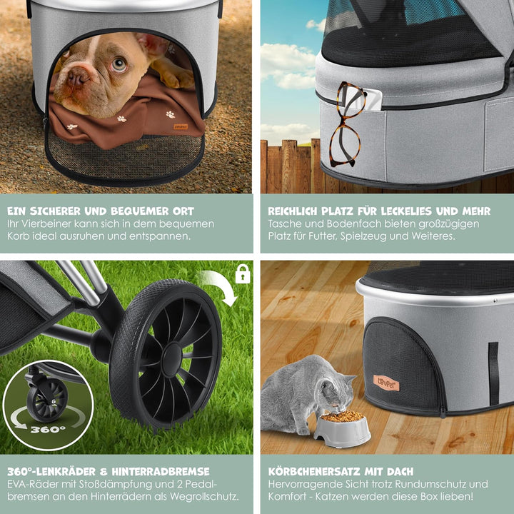 LOVPET® Hundewagen 3in1 Hundebuggy Hundebox Transporttasche 360° Grosse Räder Faltbar klappbar Haust