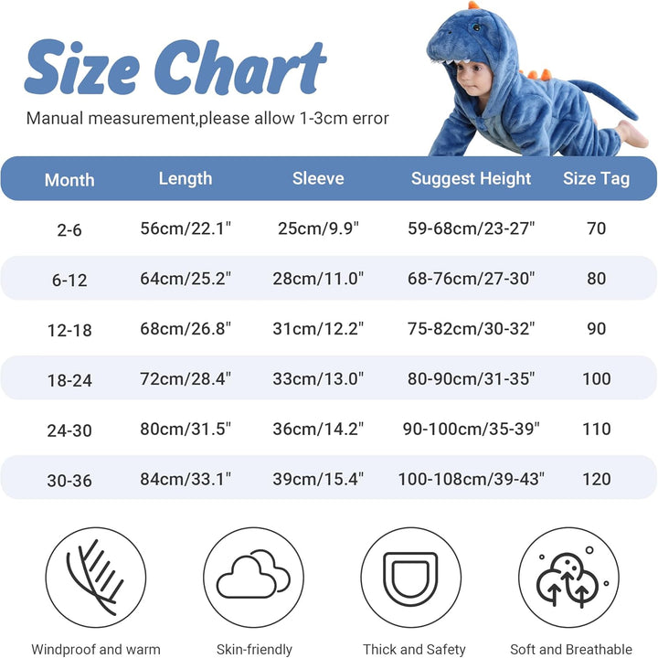 COOKY.D Unisex Winter Hooded Romper Jumpsuit 2-36 Months 3-6 Monate Blau, 3-6 Monate Blau