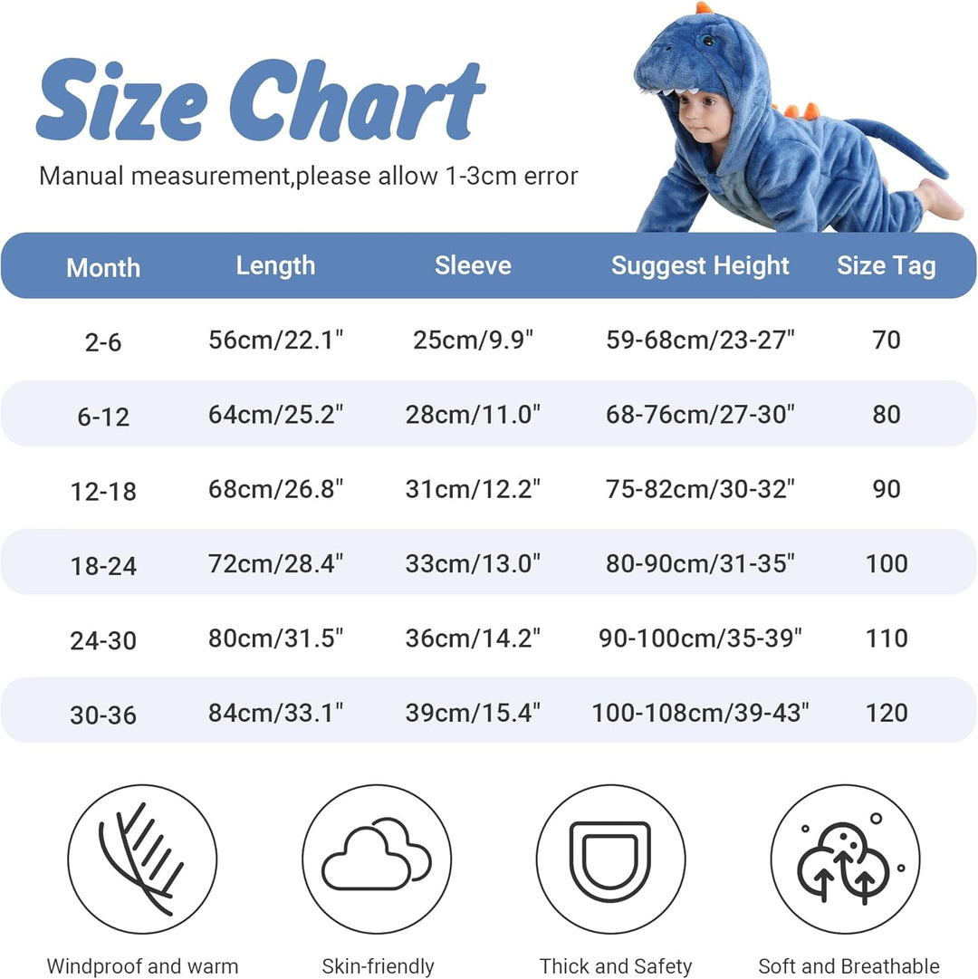 COOKY.D Unisex Winter Hooded Romper Jumpsuit 2-36 Months 6-12 Monate Blau, 6-12 Monate Blau