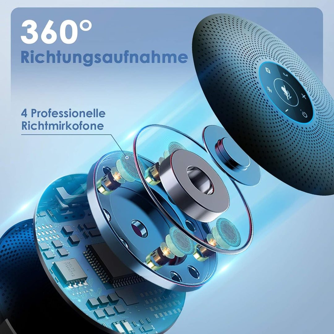 EMEET Bluetooth Konferenzlautsprecher - USB Freisprecheinrichtung mit 4 AImikrofonen, für 10-15 Pers