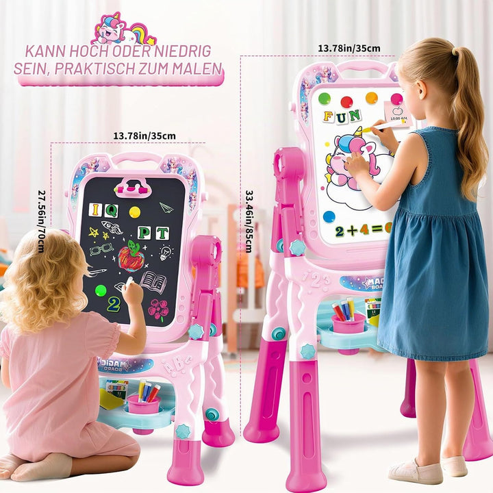 Kindermalztafel für Kinder, Höhenverstellbare Doppelseitige Drehbare Magnettafel Kinder Staffelei Ma