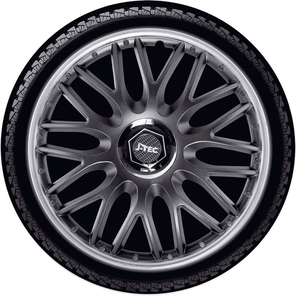 Satz J-Tec Radzierblenden Orden SR 14-Zoll Grau/Silber + Chrom Ringe 14-inch Grau/Silber + Chrom Rin
