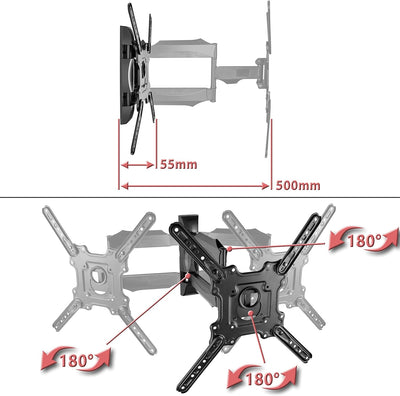 Poppstar TV Wandhalterung schwenkbar 32 Zoll - 55 Zoll für Flach- und Curved-Monitore bis 32kg (VESA