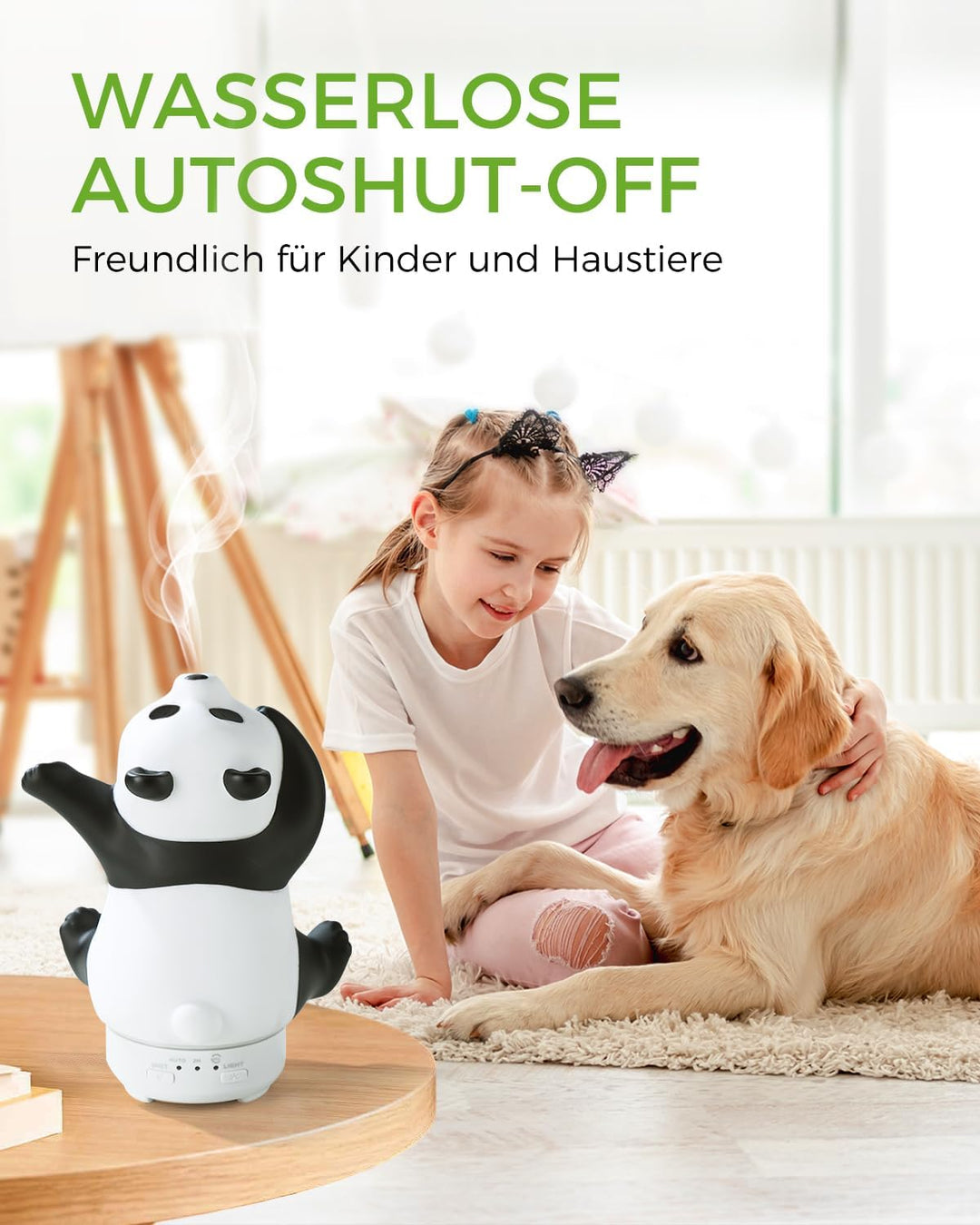 Panda Diffuser ätherische öle - Niedlicher, drehbarer Aroma Diffuser für Zuhause mit 7-farbigem Lich