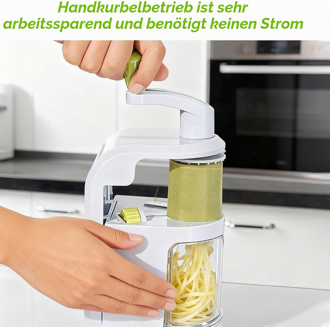 Spiralschneider Gemüse, 4 in 1 Zucchini Spaghetti Schneider mit Auffangbehälter, BPA-frei, Zucchini