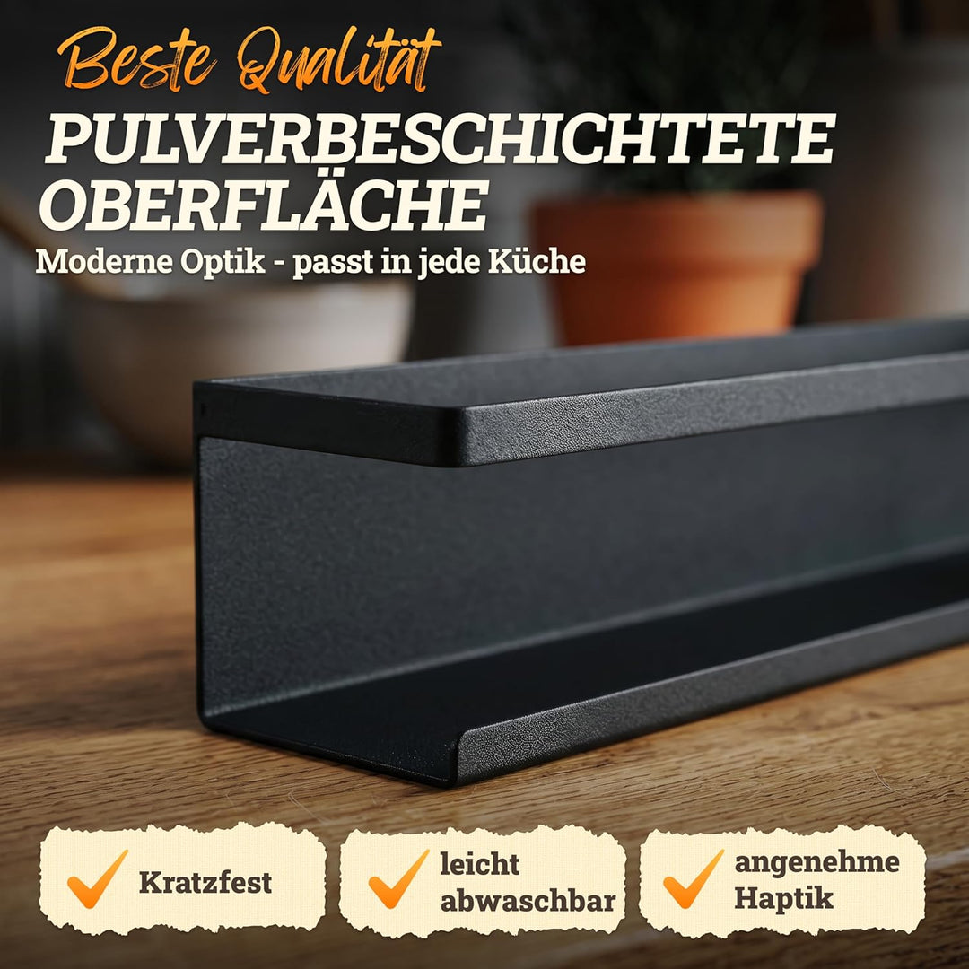 LIKAYA® Gewürzregal 2er Set aus schwarzem Metall mit 3M™ Klebepads für zB unsere Gewürzgläser (2x6 S