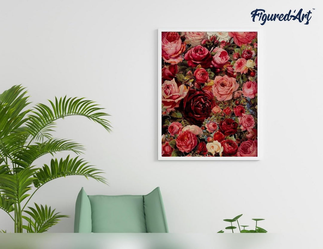 Figured'Art Malen Nach Zahlen Erwachsene Mit Rahmen Romantische Blumen - Paint by Numbers Basteln DI