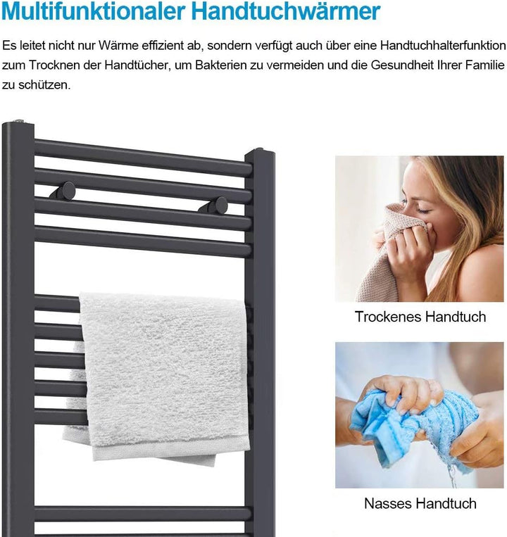 Heilmetz Handtuchtrockner Badheizkörper 1000 x 500 mm Anthrazit Handtuchheizkörper für Wasser Heizkö