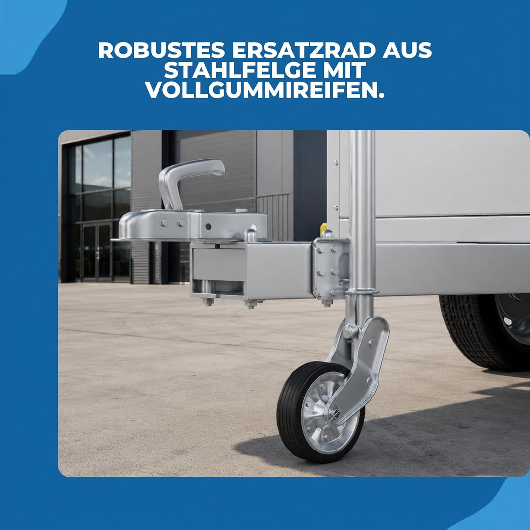 Ersatzrad für Automatik-Stützrad bis 500 kg – 225x65 mm Vollgummireifen auf Stahlfelge – pannensiche