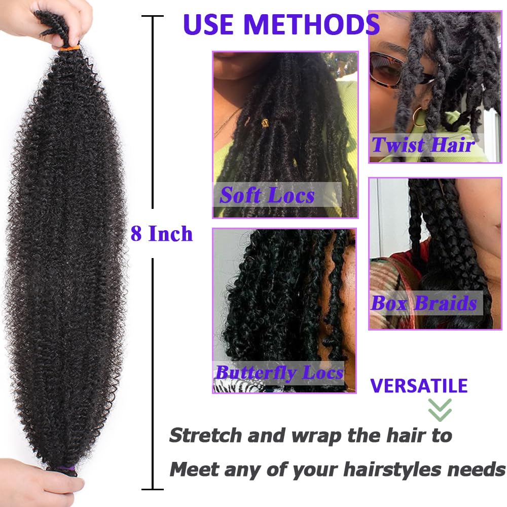 Leeven 8 Zoll Springy Twist Hair for Afro Marley Locs 3 Packs Afro Kinky Curly Marley Braiding Hair