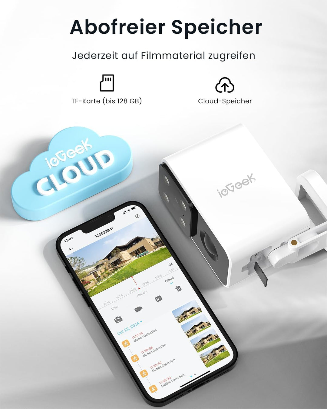 ieGeek 180° Überwachungskamera Aussen Akku, Kabellos Überwachungskamera Innen mit PIR-Bewegungserken