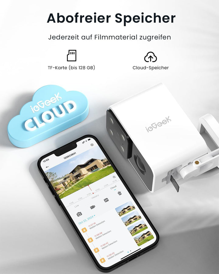 ieGeek 180° Überwachungskamera Aussen Akku, Kabellos Überwachungskamera Innen mit PIR-Bewegungserken