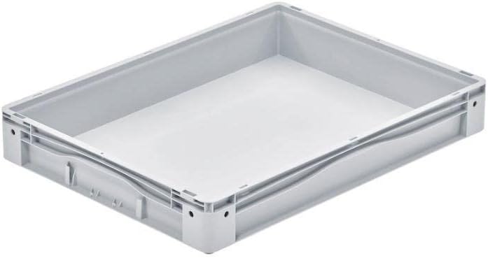 SparSet 2x Euro-Norm Grossbehälter | HxBxT 12x60x80cm | 49 Liter | Glatter Boden | Grau | Eurobehält
