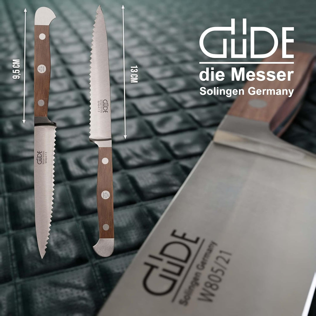 GÜDE Solingen - Tomatenmesser mit Welle geschmiedet, 13 cm, Walnussholz, ALPHA WALNUSS, Doppelkropf,