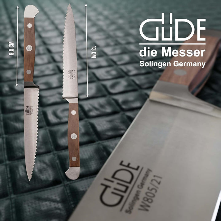 GÜDE Solingen - Tomatenmesser mit Welle geschmiedet, 13 cm, Walnussholz, ALPHA WALNUSS, Doppelkropf,
