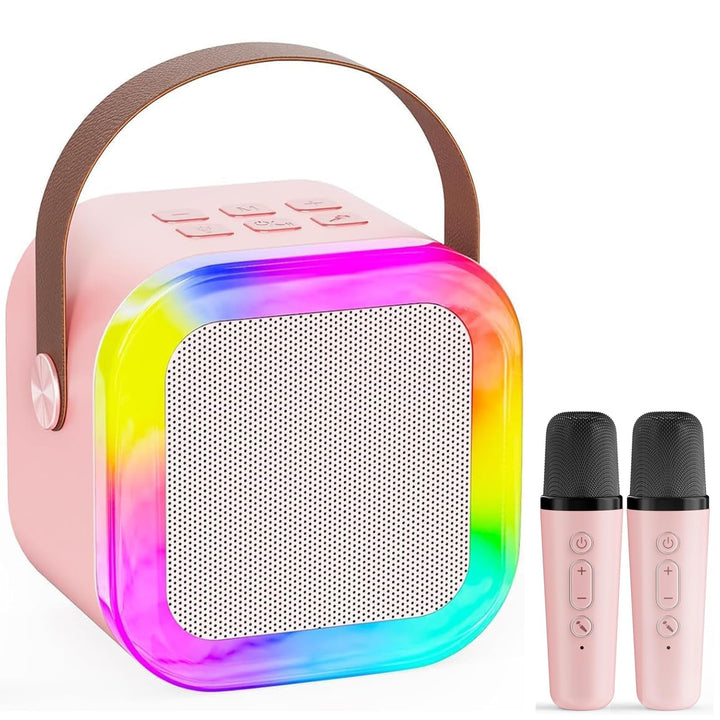 Karaoke Maschine mit 2 Funkmikrofonen, Tragbarer Bluetooth 5.0 Lautsprecher mit 360° Sound, 5 Stimmv