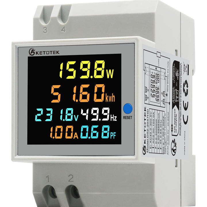 KETOTEK Stromzähler Hutschiene, Digitaler Energiezähler 6in1, AC40-300V 100A Wechselstromzähler KWh