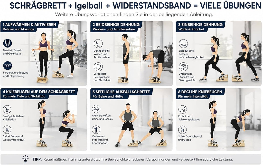 Professionelles Schrägbrett aus Holz, verstellbares Neigungsbrett und Wadendehner, Stretch-Brett - e