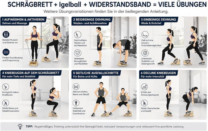 Professionelles Schrägbrett aus Holz, verstellbares Neigungsbrett und Wadendehner, Stretch-Brett - e