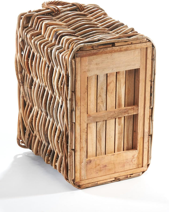 Kobolo Holzkorb aus Rattan mit Jutestoff, 63x42x59 cm, braun, robuster Kaminholzkorb mit Griffen & S