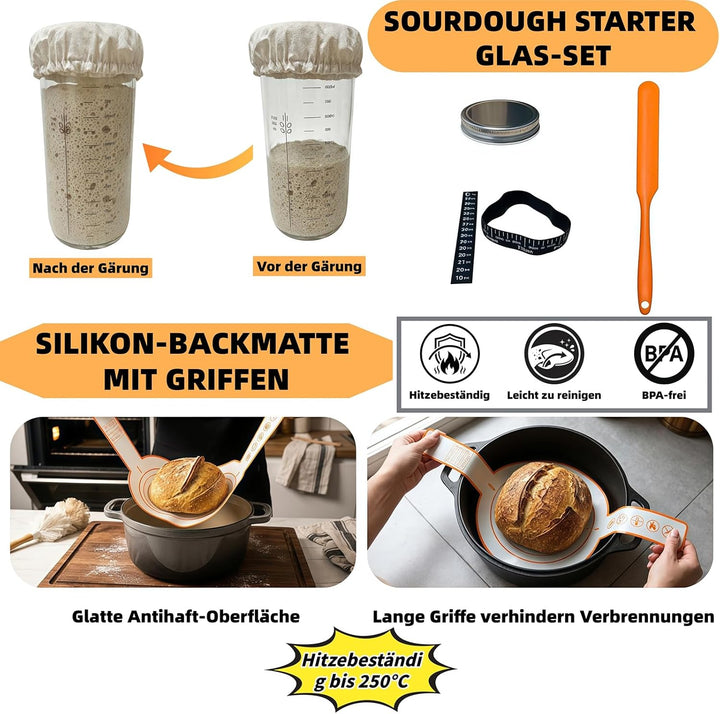 31 Stück Sauerteig Starter Set - Brotbackzubehör, Brot Backen Zubehör, mit 2 Gärkorb (25cm Ovale & 2