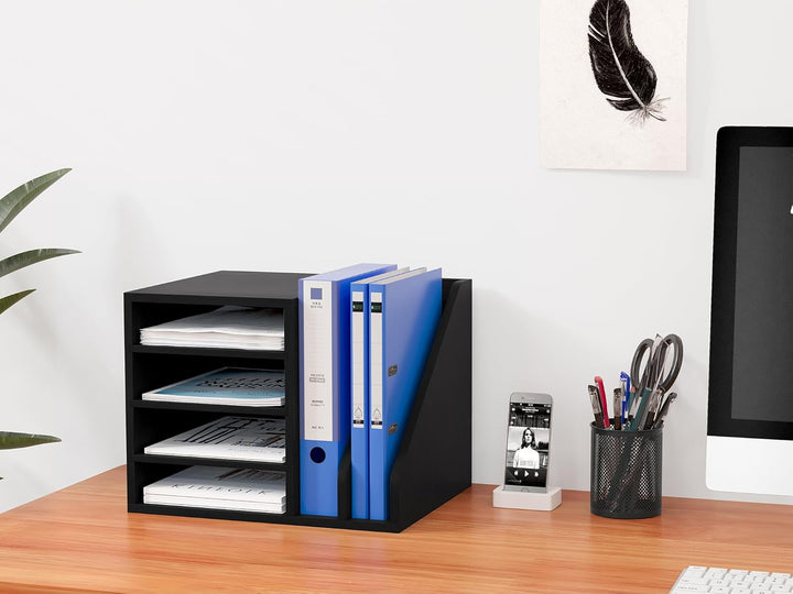 EasyPAG 6 Fächer Holz A4 Büro Schreibtisch Organizer Dokumentenhalter Aktenablage Zeitschriftenhalte