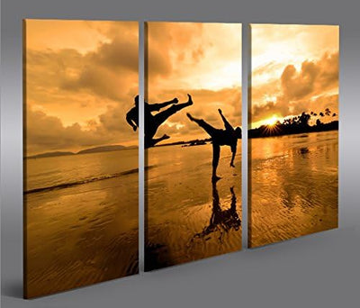 islandburner Bild Bilder auf Leinwand Kung Fu am Strand Kampfsport 3p XXL Poster Leinwandbild Wandbi