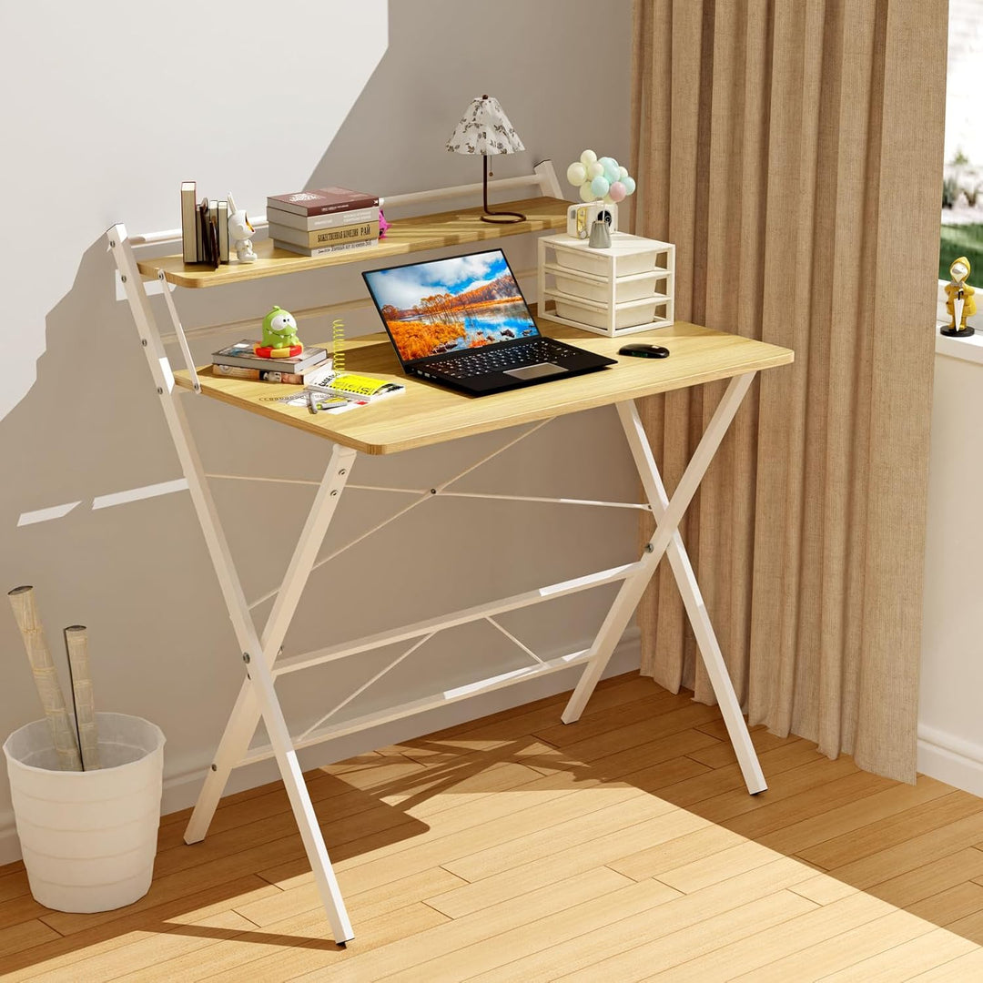 PIPIPOXER 80x50cm Schreibtisch Klappbar, Klappbarer Schreibtisch mit Regal, Schreibtisch Klappbar mi