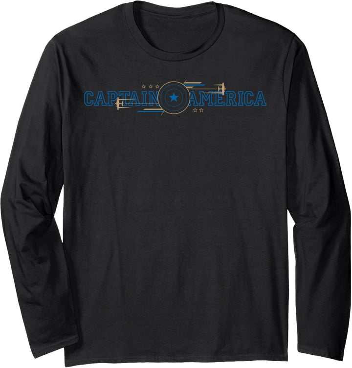 Marvel Captain America Outline Text Logo Langarmshirt