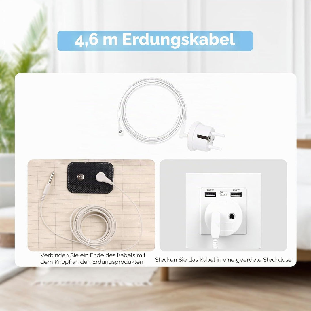 Erdungs-Spannbetttücher 90% Bio-Baumwolle und 10% Silberfaser Erdungsbettlaken mit EU Erdungskabel f
