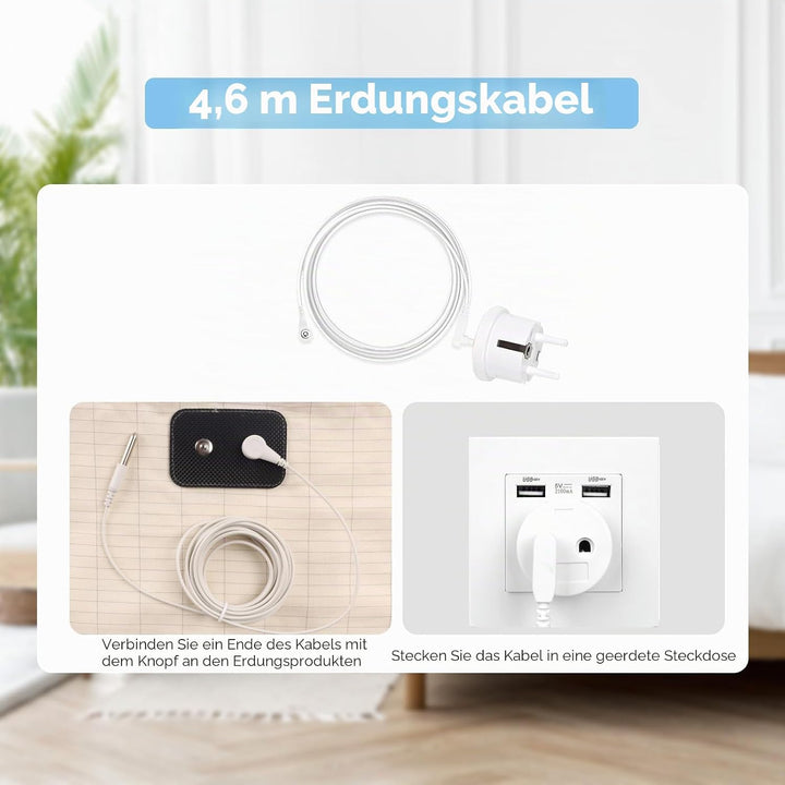Erdungs-Spannbetttücher 90% Bio-Baumwolle und 10% Silberfaser Erdungsbettlaken mit EU Erdungskabel f